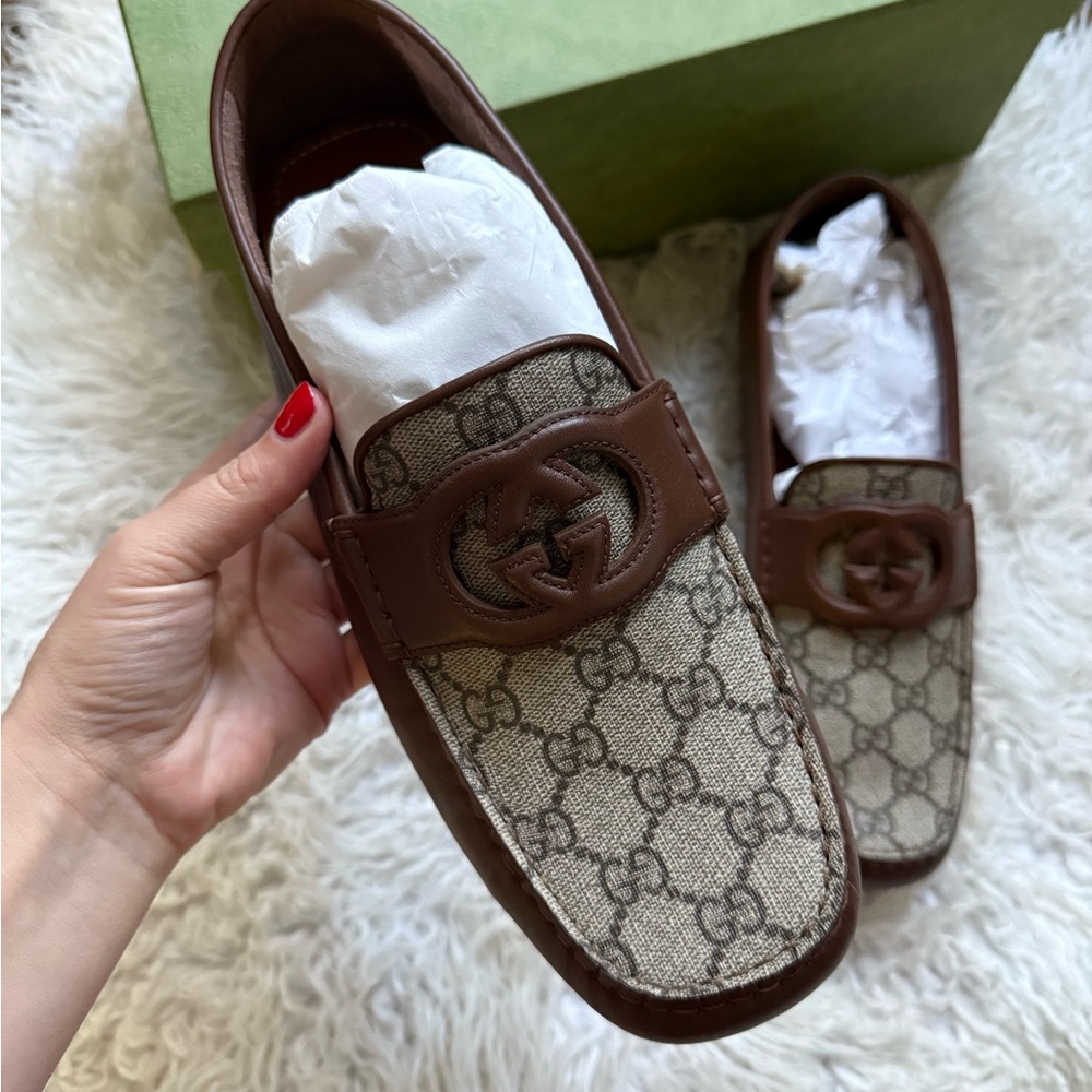 Gucci Brown Interlocking G Driver Loafers - Picture 3 of 14